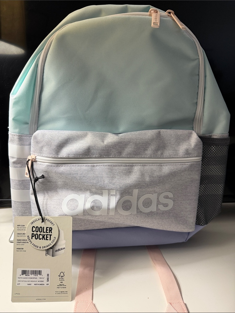 adidas Light Mint and Gray Men’s Backpack with Cooler Pocket